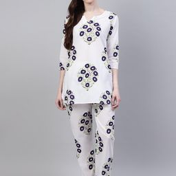 Stylum Women White & Navy Blue Printed Pure Cotton Night suit-image-51