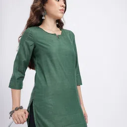 Anouk Rustic Notched Round Neck Self-Striped Kurta-image-3
