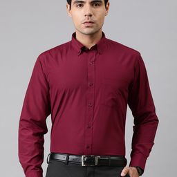 English Navy Men Maroon Slim Fit Easy Iron Solid Formal Shirt-image-107