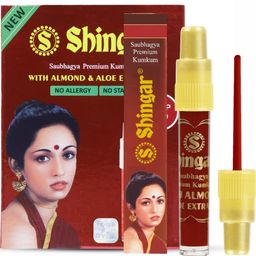Shringar kumkum liquid Saubhagya Liquid Kumkum Non Allergic & Non Staining With Almond and aloe vera Extract (Pack of 5) Shringar DEEP RED Colour Kum kum Liquid image 2