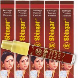 Shringar kumkum liquid Saubhagya Liquid Kumkum Non Allergic & Non Staining With Almond and aloe vera Extract (Pack of 5) Shringar DEEP RED Colour Kum kum Liquid image 3