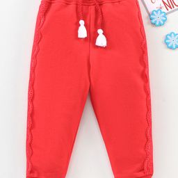 Babyhug Full Length Cotton Lounge Pant with Ribbed Waist - Red-image-72