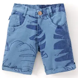 Little Kangaroos Above Knee Length Shorts Leaf Print - Blue-picture-33
