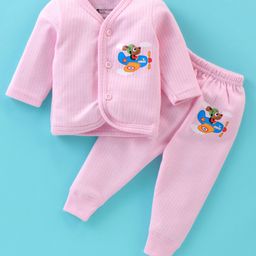 Bodycare Antibacterial Front Open Full Sleeves Thermal Vest with Pajama Puppy Print - Baby Pink-image-72