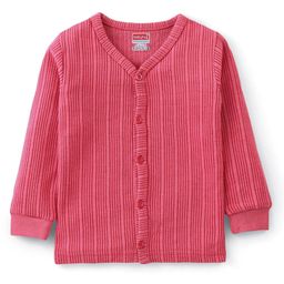 Babyhug Full Sleeves Front Open Solid Color Thermal Wear - Coral-image-74