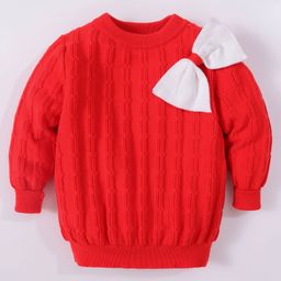 Kookie Kids Full Sleeves Pullover Sweater with Bow Applique - Red-image-81