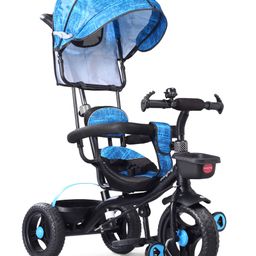 Babyhug Plug & Play Apache Tricycle with Parental Handle and Printed Canopy - Blue-22