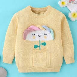 ToffyHouse 100% Flatknitted Cotton Full Sleeves Pullover  Flower Design - Yellow-image-14