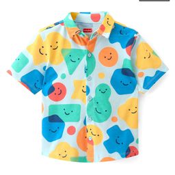 Babyhug 100% Cotton Knit Half Sleeves Shirt Shapes Print - Light Blue-image-12