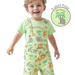 Babyoye 100% Cotton Eco Jiva Finish Dungarees & Half Sleeves T-Shirt Animals Print - Green-image-16