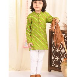 Superminis Full Sleeves Leheriya Printed Kurta With Pyjama Set - Green-image-75