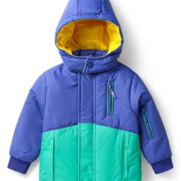 Babyoye Woven Full Sleeves Padded Hooded Jacket With Cut & Sew Design - Blue & Green-picture-25