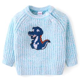 Babyhug Knitted Full Sleeves Pullover Sweater with Dino Design -Light Blue-18
