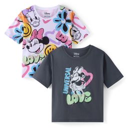 Honeyhap Disney Cotton Knit Half Sleeves T-Shirts With Minnie Mouse Graphics Pack of 2 - Black & Off White-image-23