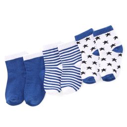 Doodle Poodle Cotton Knit Ankle Length Striped & Star Designed  Socks Pack of 3 - Blue & White-picture-8
