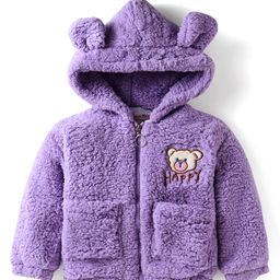 Kookie Kids Full Sleeves Hooded Winter Jacket with Bear Patch & Ear Applique - Purple-image-60
