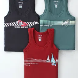 Revvo Junior Sinker Knit Sleeveless Set of Vests Racing Car Print Pack of 3 - Teal Black & Maroon-picture-47