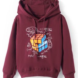 Taeko Fleece Knit Full Sleeves Hooded Sweatshirt with Text Print - Maroon-picture-21