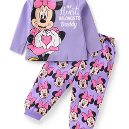 Babyhug Disney Single Jersey Knit Full Sleeves Night Suit with Minnie Mouse Graphics -Purple-image-28