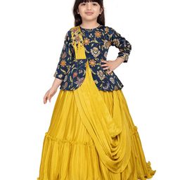 Betty By Tiny Kingdom Three Fourth Sleeveless Floral Applique & Embroidered Party Gown With Attached Stylish Dupatta - Yellow-image-9