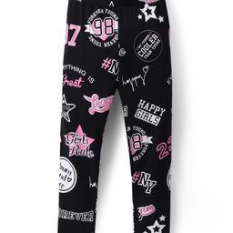Pine Kids Cotton Lycra Knit Full Length Leggings Text Print - Black-image-33