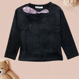 Pampolina Full Sleeves Believe Text Shaped Stones Embellished Bow Applique Detailed Sweatshirt - Black-image-73