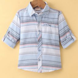 Rikidoos Full Sleeves Striped Shirt - Light Blue & White-image-43