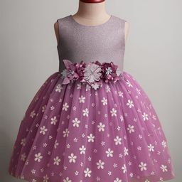 Mark & Mia Knit Sleeveless Party Dress With Floral Foil Print & Corsage - Plum-image-91