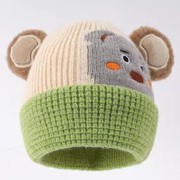 Babyhug Woollen Cap With Bear Face & Ear Applique Green - Diameter 12.5 cm-picture-3