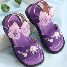 Babyoye Velcro Closure Sandals With Floral Applique - Purple-picture-46