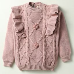 Yellow Apple Knitted Full Sleeves Pullover Sweater With Cable Knit Design - Light Pink-image-75