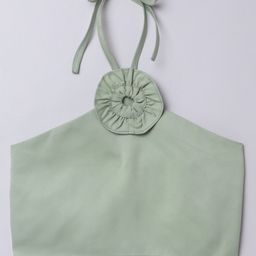 Taffykids Satin Sleeveless Floral Applique Detailed Crop Top - Green-image-32
