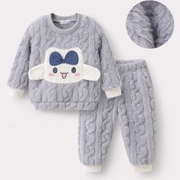 Mark & Mia Full Sleeves Winter Wear Night Suit with Animal Applique & Cable Knit Quilting Design - Light Blue-picture-42
