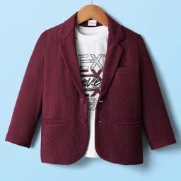 Babyhug Knit Full Sleeves Solid Blazer With Printed T-Shirt - Maroon-picture-46