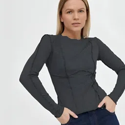 LULU & SKY Women Drop-Shoulder Sleeves Pockets T-shirt-image-14