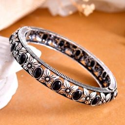 VOJ Rhodium Plated Stainless Steel Artificial Beads Kada Bracelet-image-25
