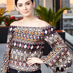 Pannkh Women Printed Off-Shoulder Crepe Top-image-61