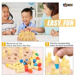 Toyshine Wooden Color Memory Matching Brain Teasers Chess Game with Plastic Coins for Mind Sharpness Learning Activities Educational Montessori Toy for 3+ Age image 2