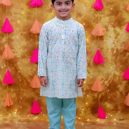 KID1 Boys Floral Printed Regular Pure Cotton Kurta with Pyjamas-image-48
