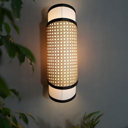 Claymango Brown & White Textured Wood Contemporary Cylinder Shaped Wall Lamp-image-29