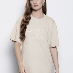 Boohoo Drop-Shoulder Sleeves Pure Cotton Embroidered Oversized T-shirt-image-67