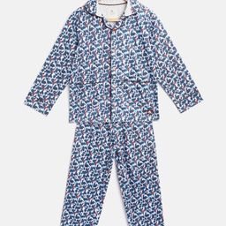 Cherry Crumble Kids Blue & White Abstract Print Night suit-37