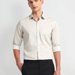 Arrow Beige Cotton Regular fit Geometric Shirt-image-55