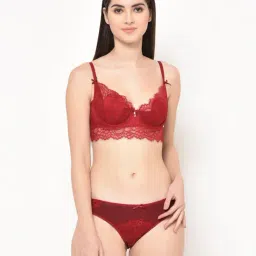 Da Intimo Maroon Lace Lingerie Set-image-33