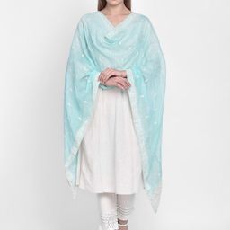 Dupatta Bazaar Sea Green & White Embroidered Net Dupatta-11