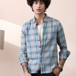 Campus Sutra Powder Blue Tartan Regular Shirt-picture-43
