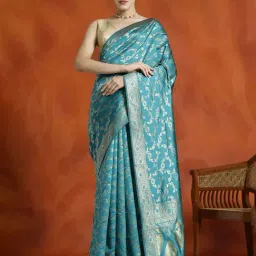 Jaipur Kurti Sky Blue Woven Saree With Unstitched Blouse-picture-28