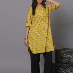 Spring Soul Mustard Modal Ombre Kurta-image-79
