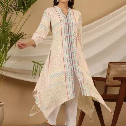 Juniper Multi-Color Geometric Printed Rayon Kurta With Beads & Sequins Work image 1