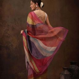 Silk Land Multicolored Printed Saree With Unstitched Blouse image 2